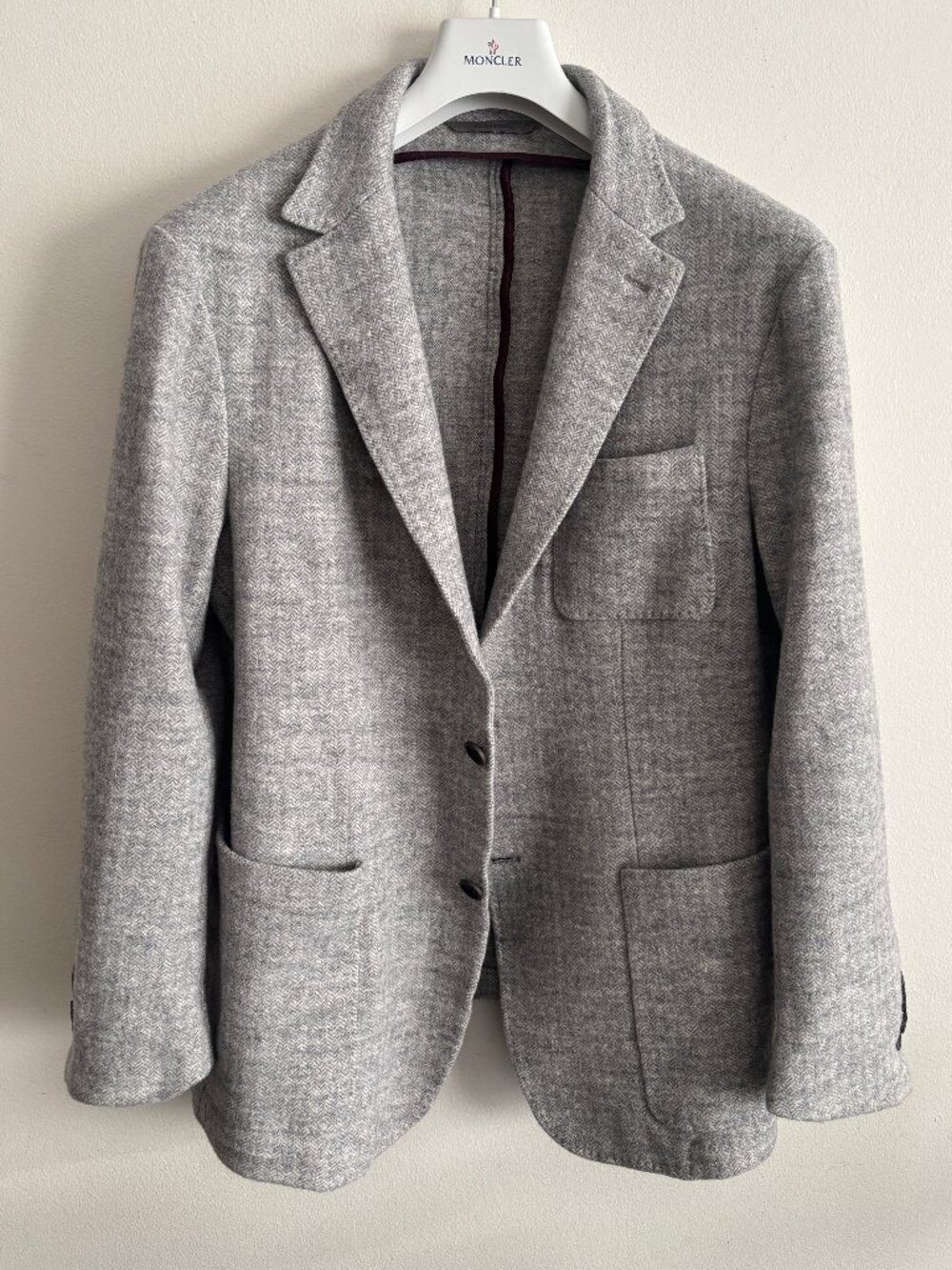 $2400 Canali Grey Unstructured Herringbone Wool Blend Sport Coat/Blazer-44 Short